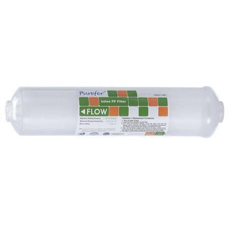 Filtro composto em linha, polipropileno e carvão ativado granulado, Purefer K0403-WH - K33-11", 5 micra