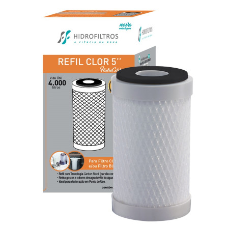 Refil carbon block Hidrofiltros Clor 5", para filtros de decloração